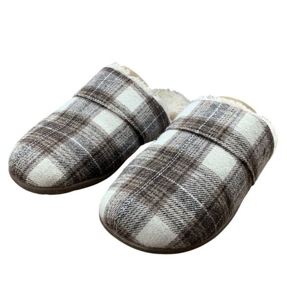 Vionic Mens Size 8 Brown White Plaid Memory Foam Slide On Mule Slippers Shoes - Picture 2 of 6